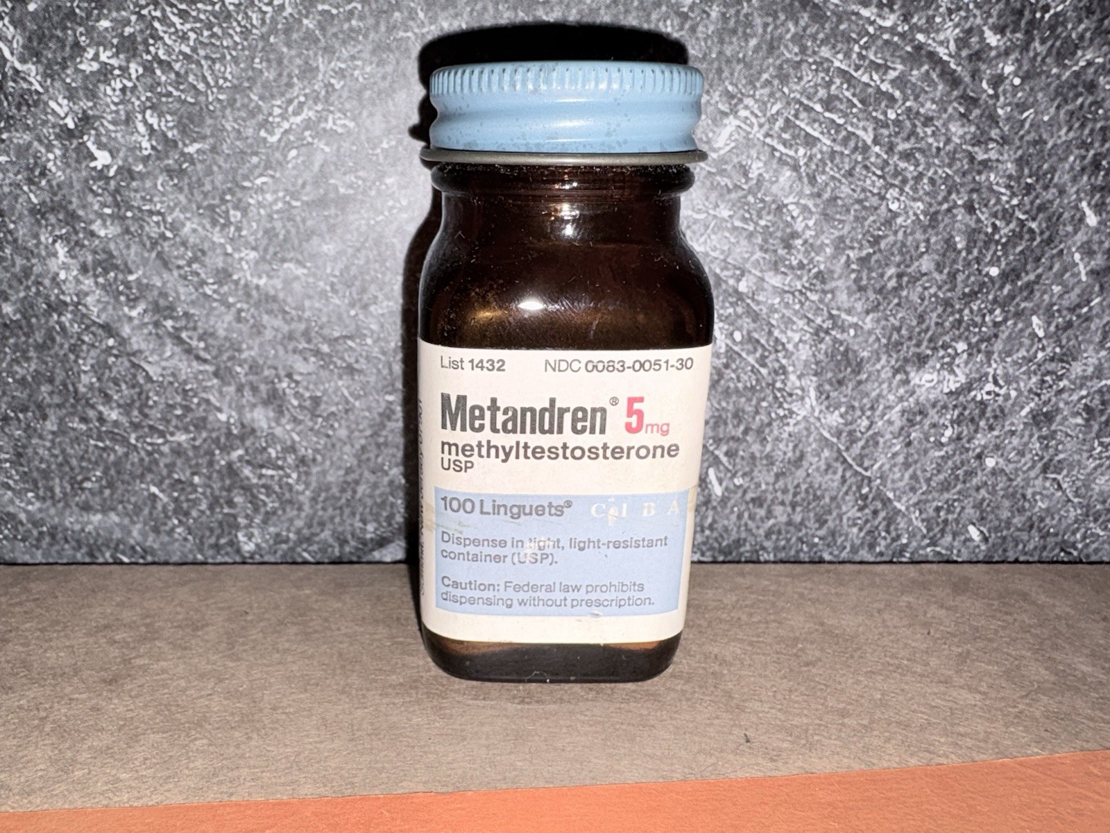 NOS CIBA Metandren Methyltestosterone Vintage Pharmaceutical Bottle