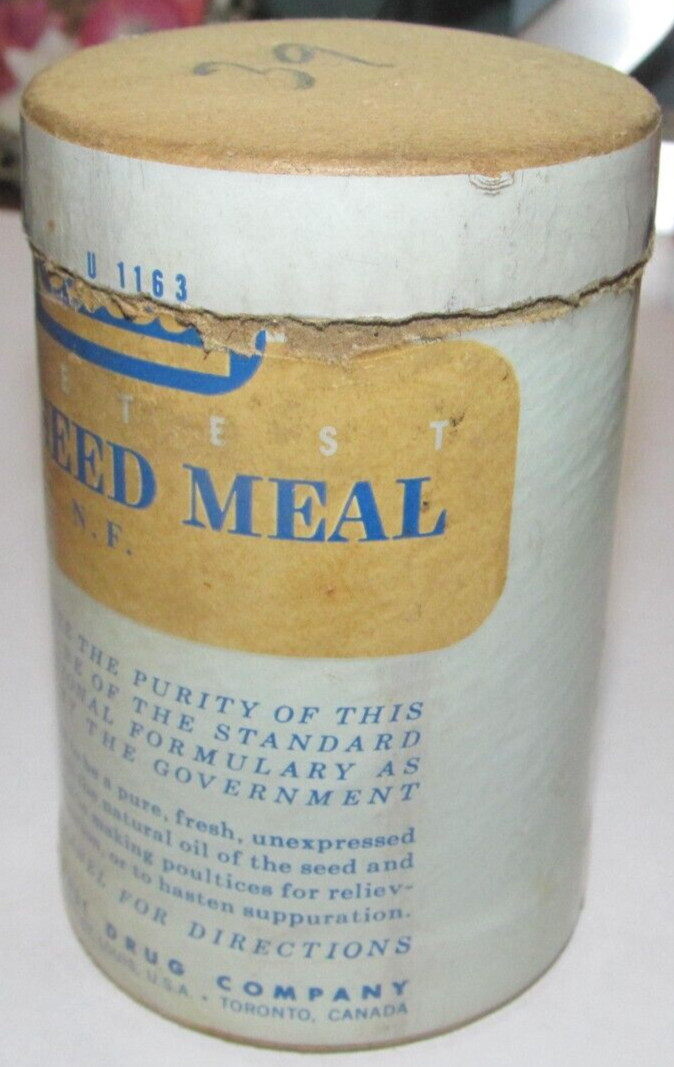 Vintage Rexall Cardboard Container Paper Label Flexseed Meal Medical Doctor