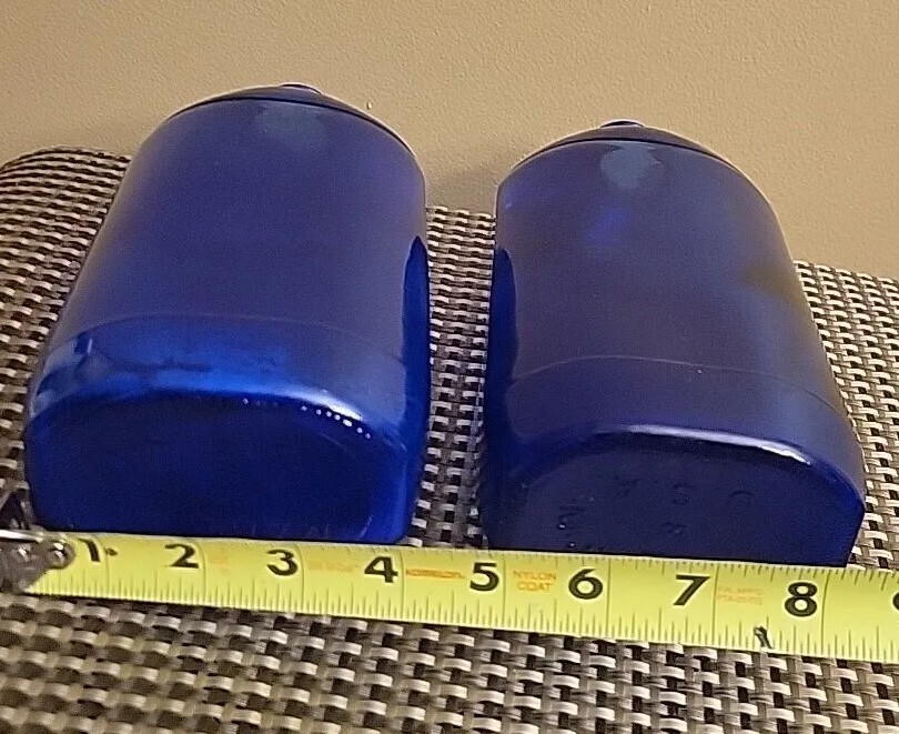 Vintage 2 Large 9.5″ Blue Cobalt Blue Medicine Bottle Embossed Made in USA, EXC