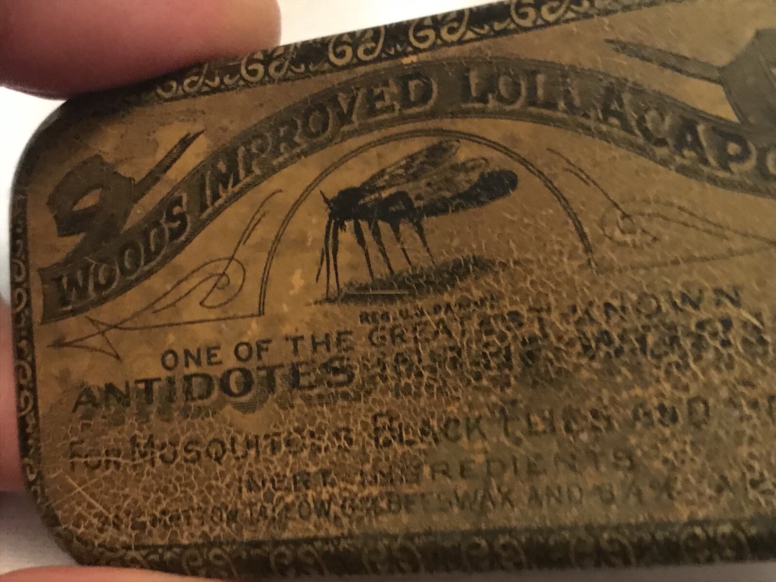 WOODS IMPROVED LOLLACAPOP Bug Bite Antidote Vintage Tin, George Wood, Syracuse