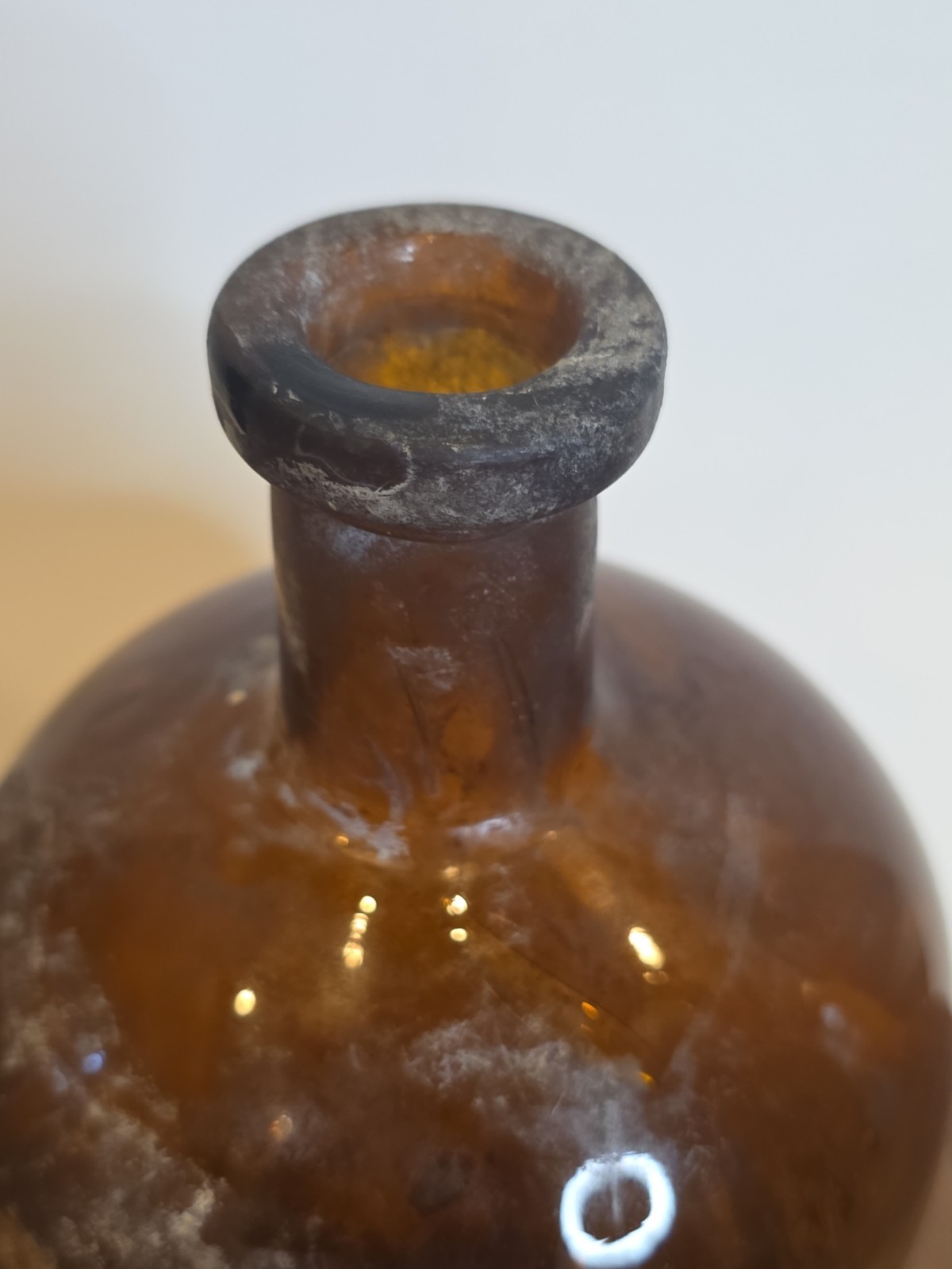 VINTAGE HANDMADE Large Apothecary Glass Bottle Amber Brown 12″