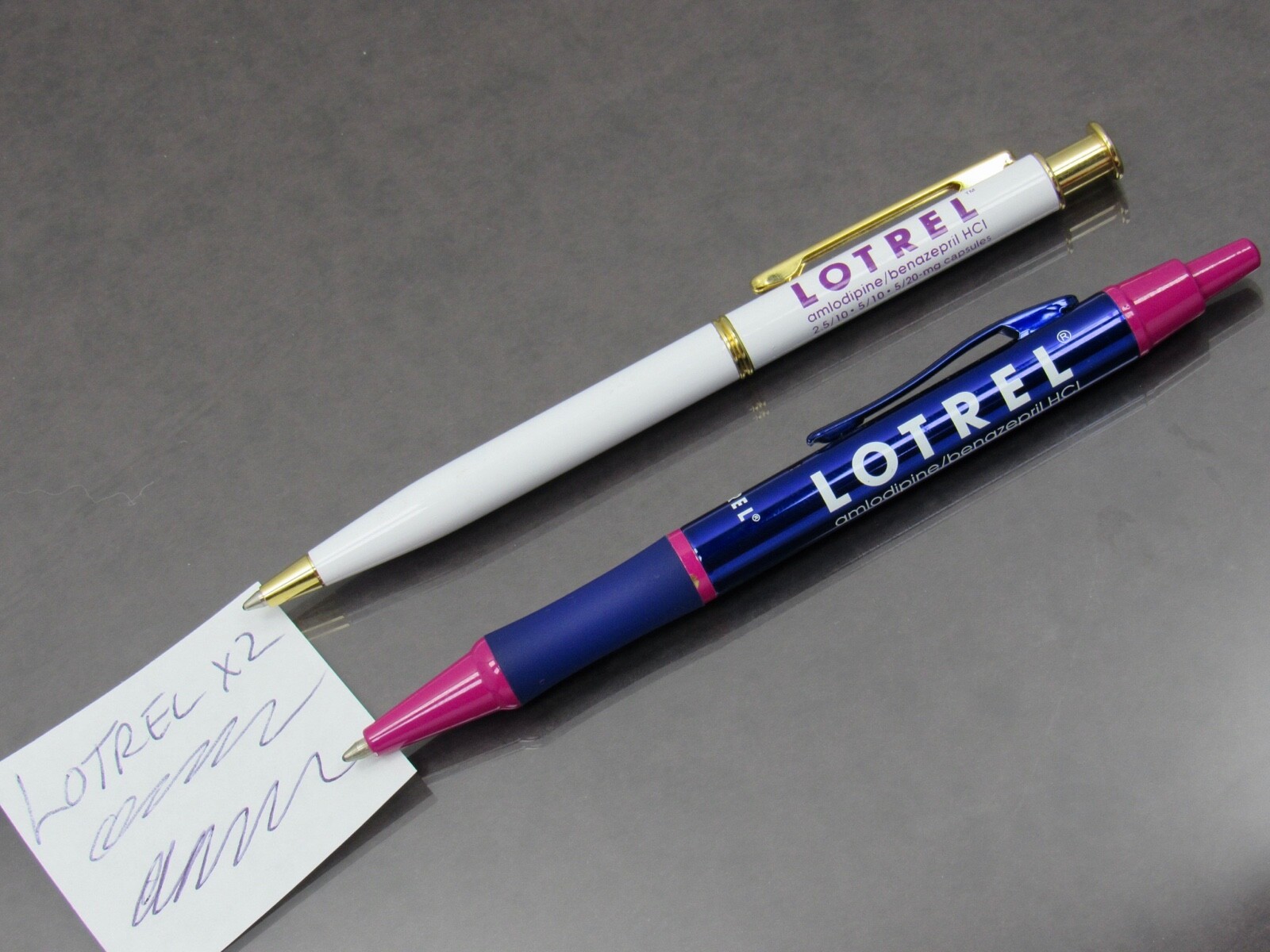 Lotrel Metal PENS Drug Rep Pharmaceutical Promo Medical Advertising Lot of 2