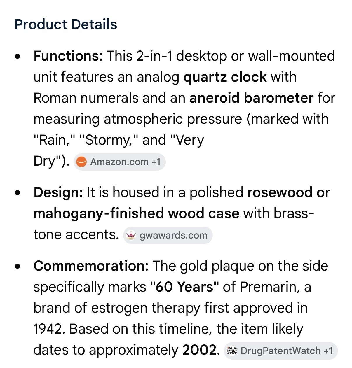 Drug Rep Pharmaceutical Promo PREMARIN Weather Station 60 Year Clock Barometer