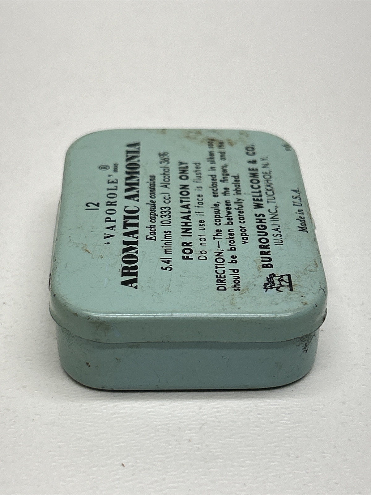 Vintage BURROUGHS WELLCOME & CO Vaporole Aromatic Ammonia Tin Can With Paper