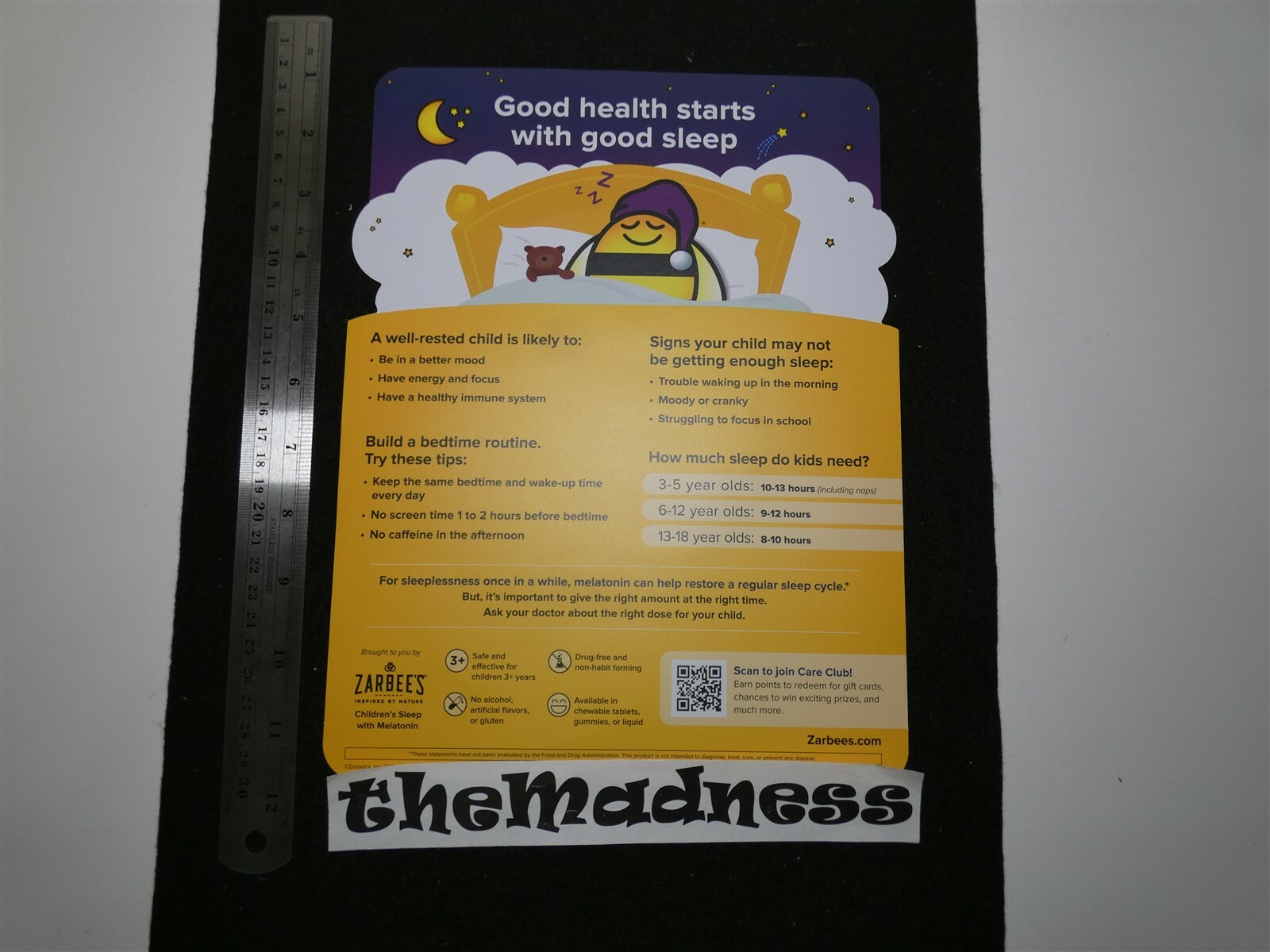 New Zarbee’s Educational Cling Wall Graphic Sleep Drug Rep Item Promo Reusable
