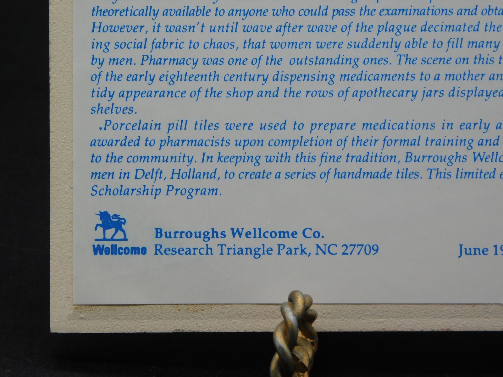 Delft Porcelain Pharmacy Pill Tile Burroughs Wellcome Scholarship Apothecary