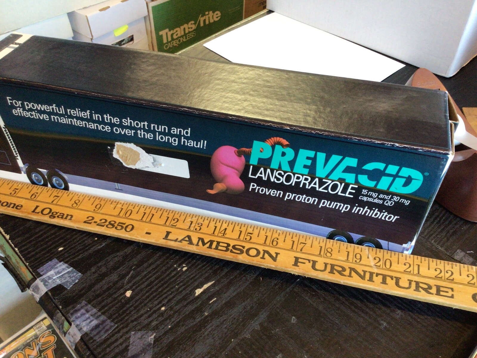 PREVACID ADVERTISING TOY TRACTOR TRAILER W TRUCK SHAPED BOX PHARMACEUTICAL