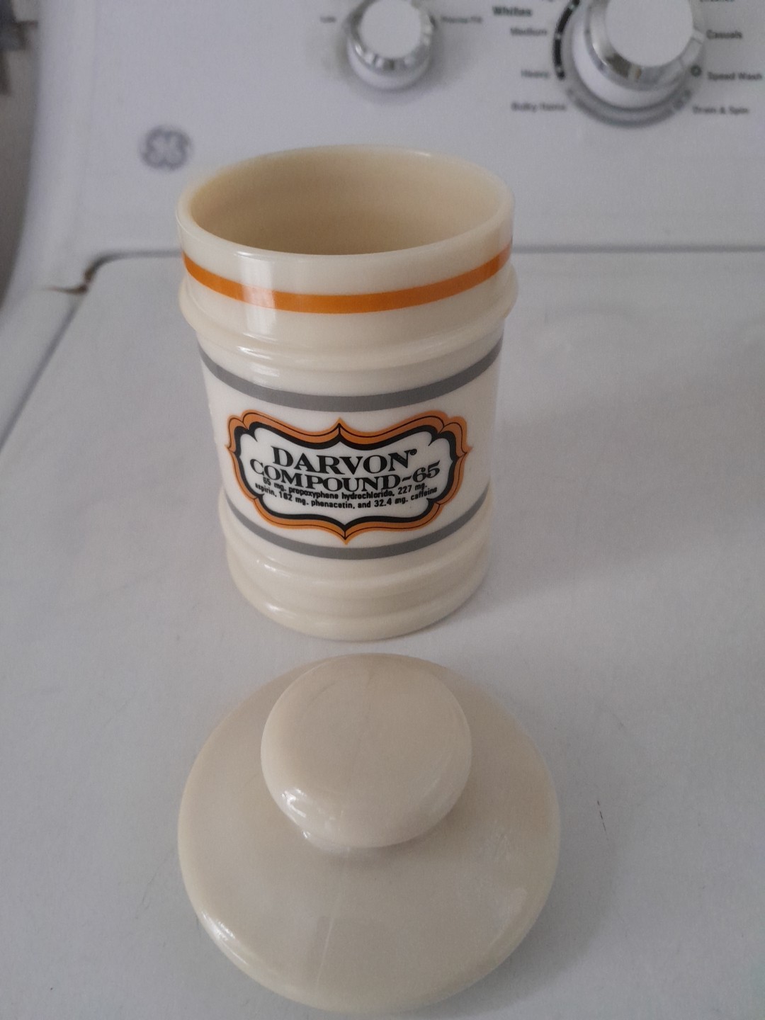 VTG Pharmacy Jar Darvon Compound-65 Custard Glass Apothecary Jar with Lid