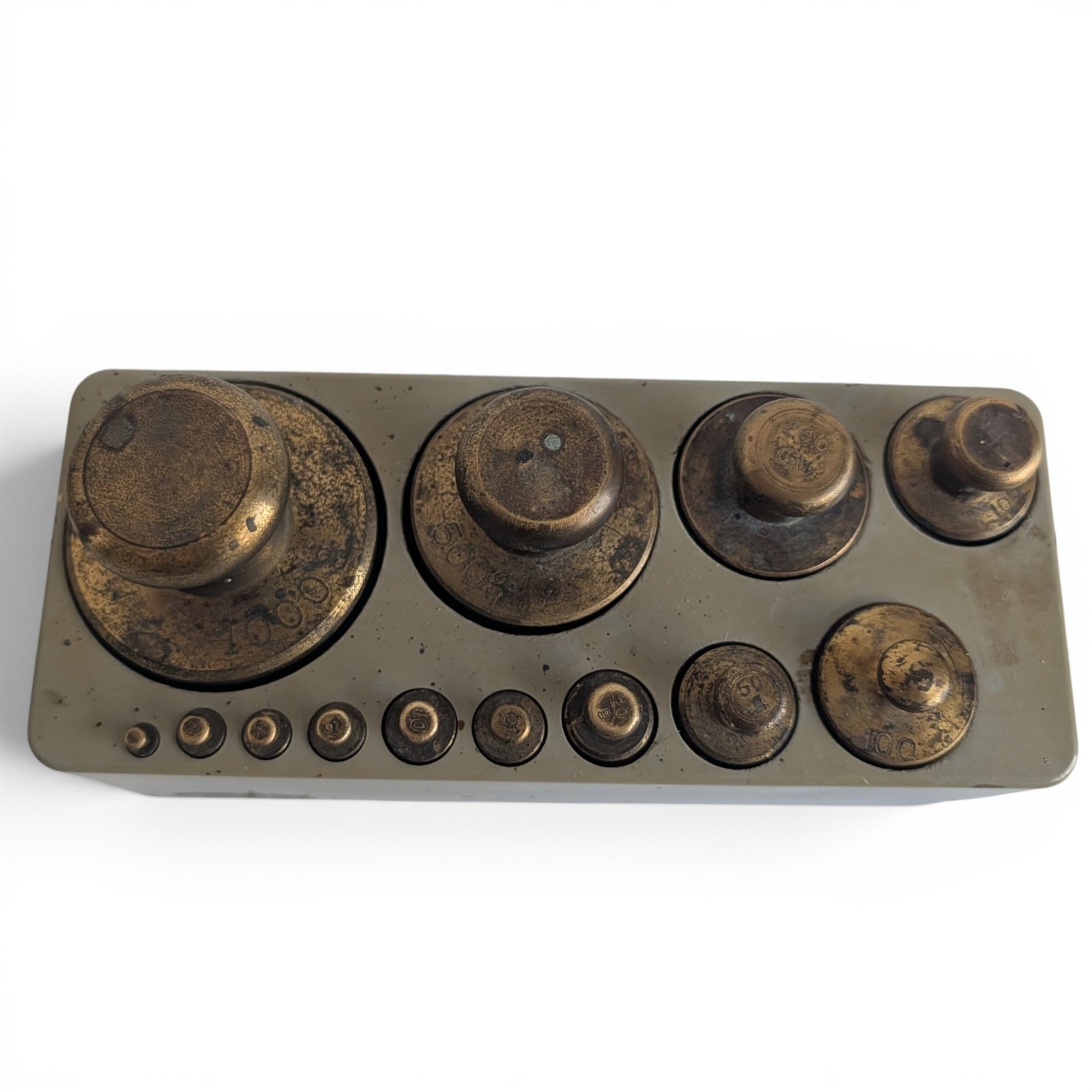 Vintage Ohaus Brass Calibration Weights Set – 13 Pieces with Original Holder