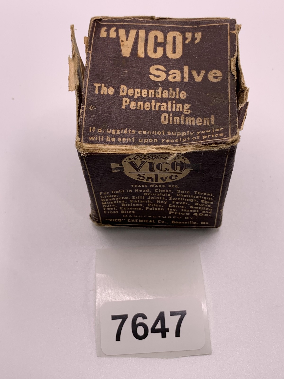 Vintage Vico Salve Ointment Jar Box And Insert Boonville MO USA Chem Co