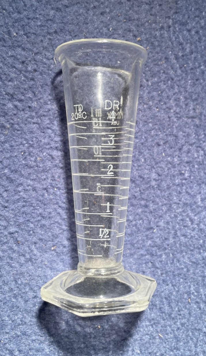 Vintage KIMAX USA Pharmaceutical Graduated Beaker w/ Double Scale, 4 DR/15 mL