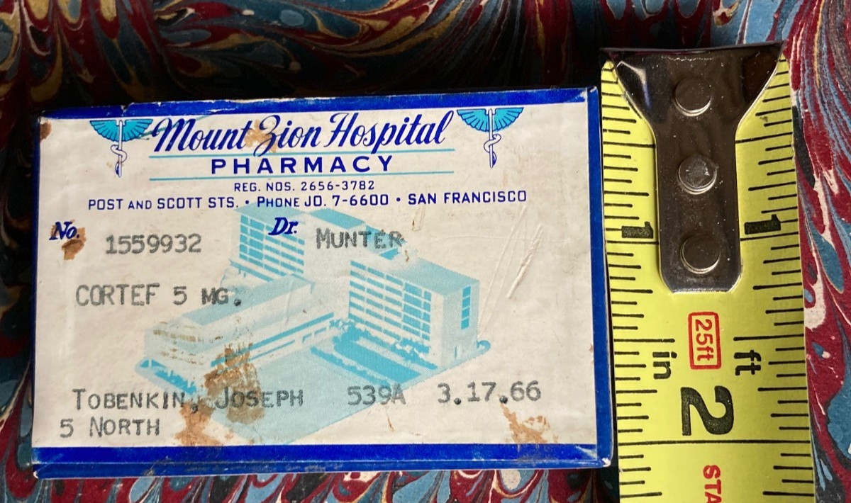 Vintage 1960s Prescription Box Mount Zion Hospital Pharmacy, San Francisco, CA!