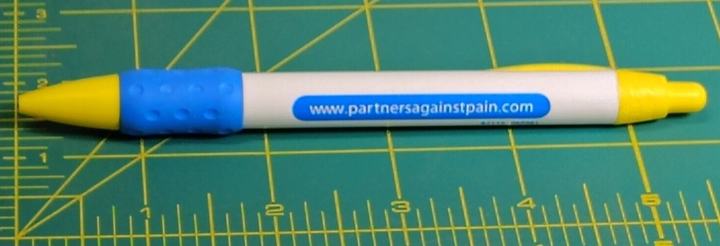 Partners Against Pain Drug Rep Pen BIC Blue Yellow White Pharmaceutical Promo