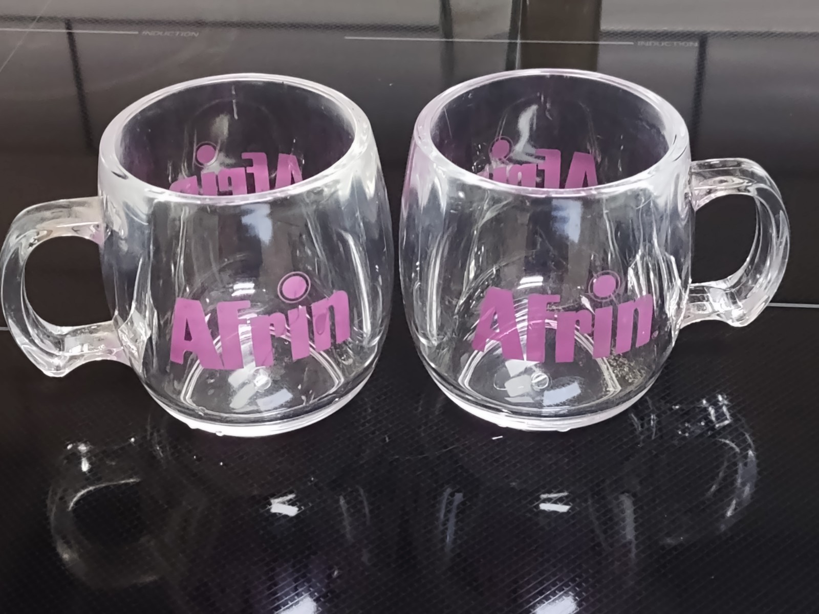 Afrin Coffee Mug Cup Pharmaceutical Drug Rep Promo Clear Acrylic set of 2