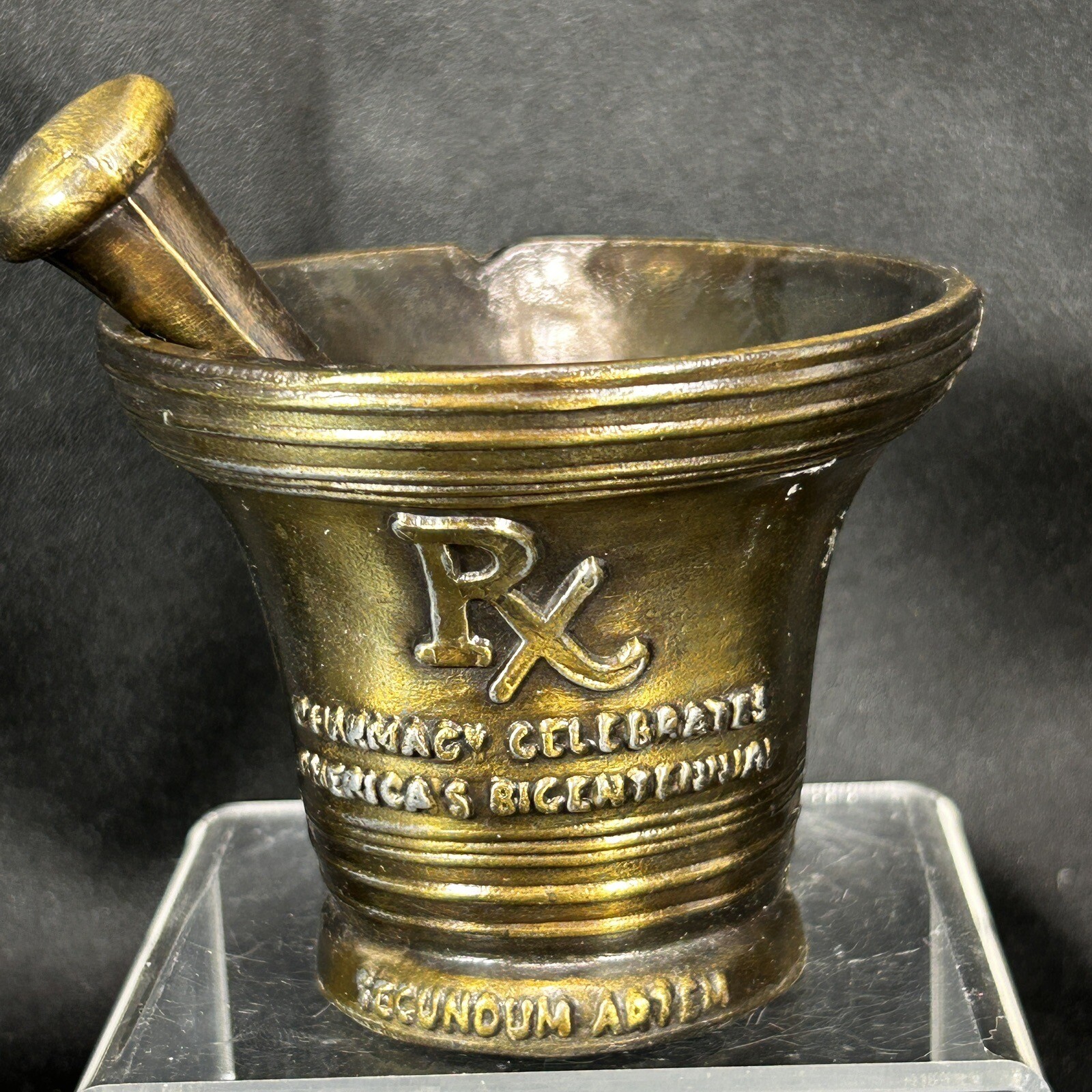 Vintage 1976 Bicentennial Celebration Brass Mortar & Pestle Rx Pharmacy