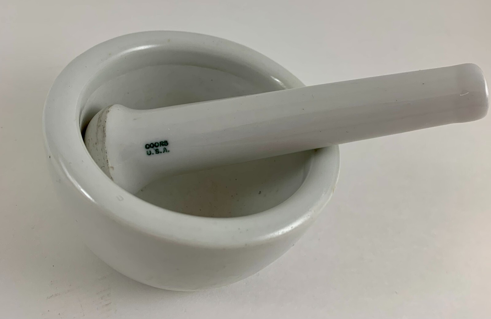 Vintage Older Coors USA Small White Porcelain Lab Mortar and Pestle