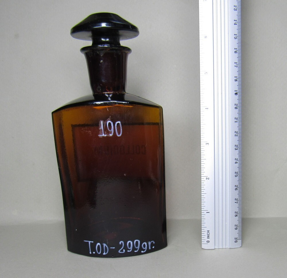 Vintage Medical Science Glass Bottle COLLODIUM ,Amber color,Germany №14727