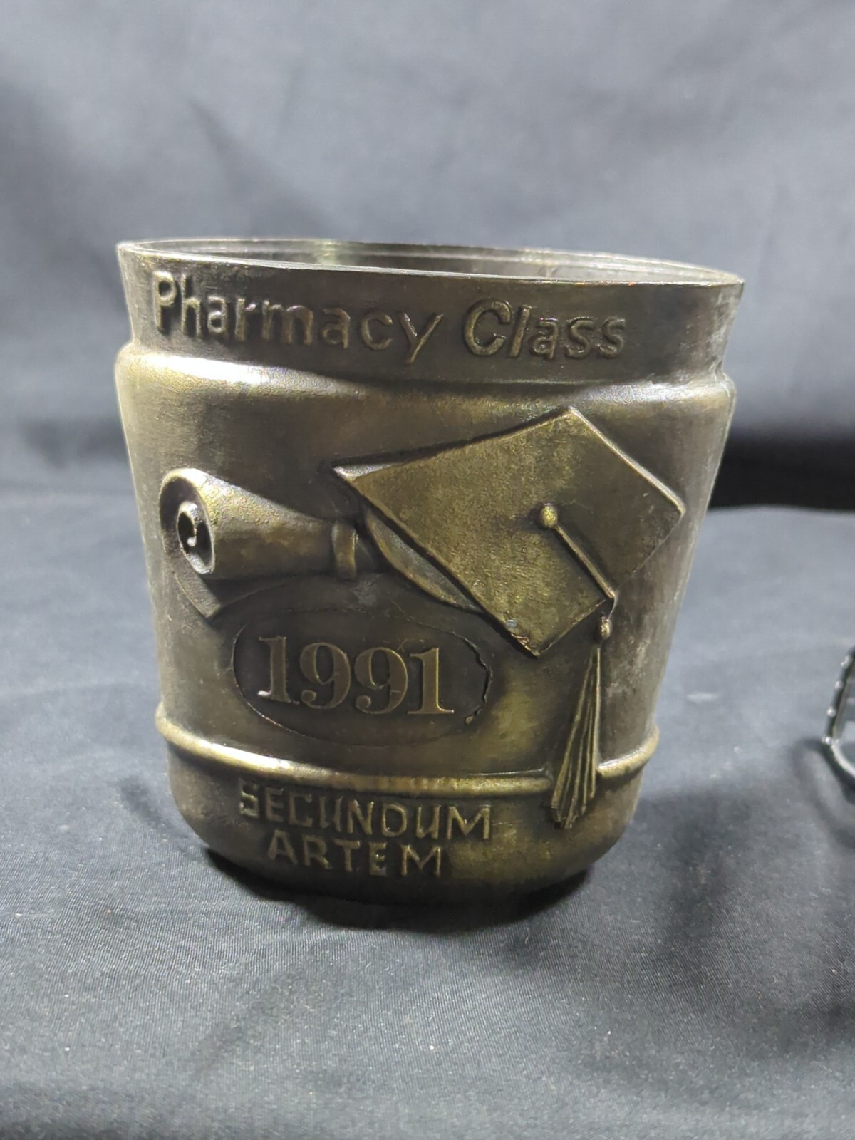 Vintage 1991 Schering Plough metal Mortar Pharmacy Rx Pharmacist Secundum Artem