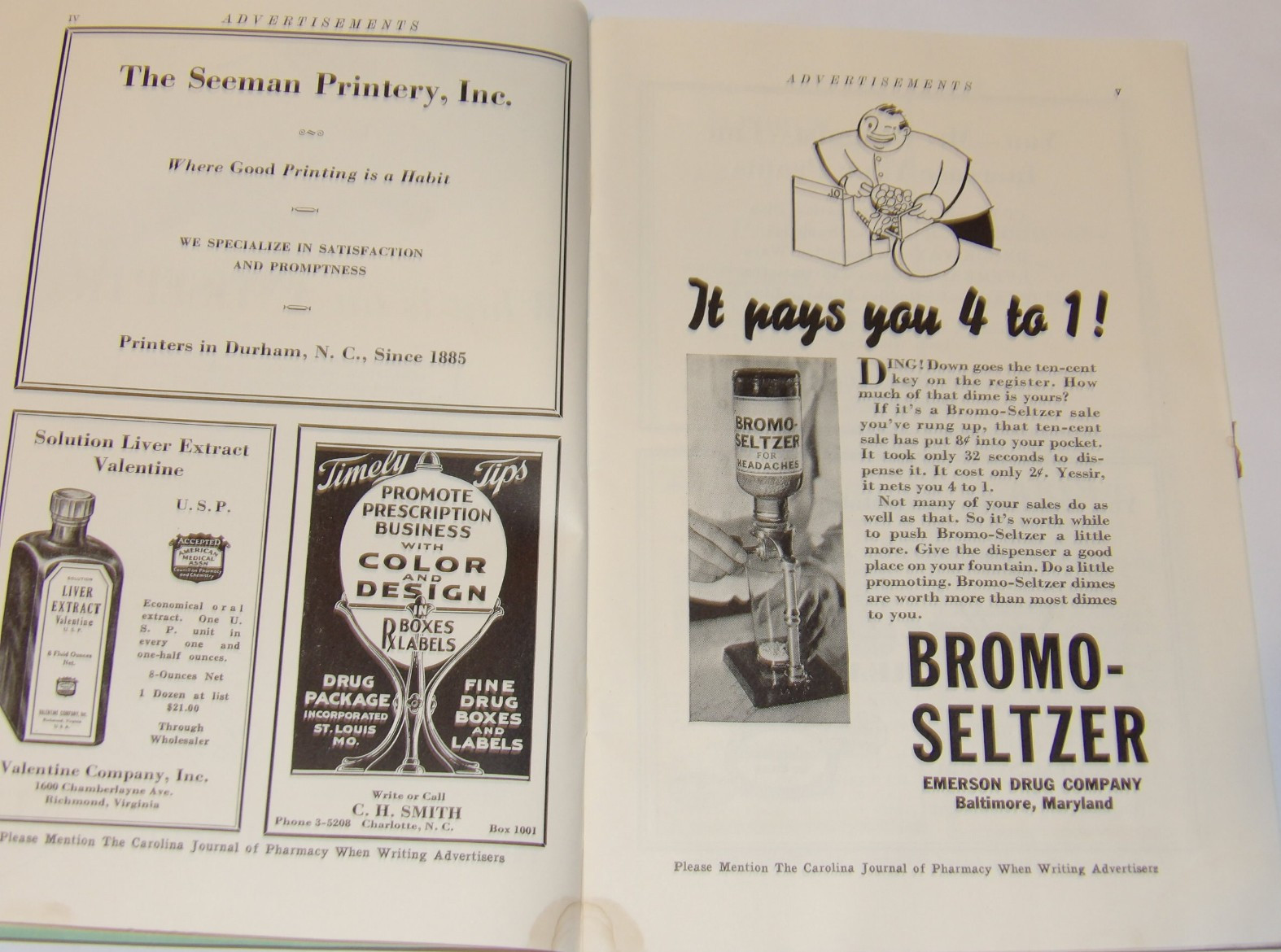 VTG 1940 DRUGGIST CONVENTION SOUVENIR BOOK! CHARLOTTE, NC! ADS/HOTELS/PICTURES!