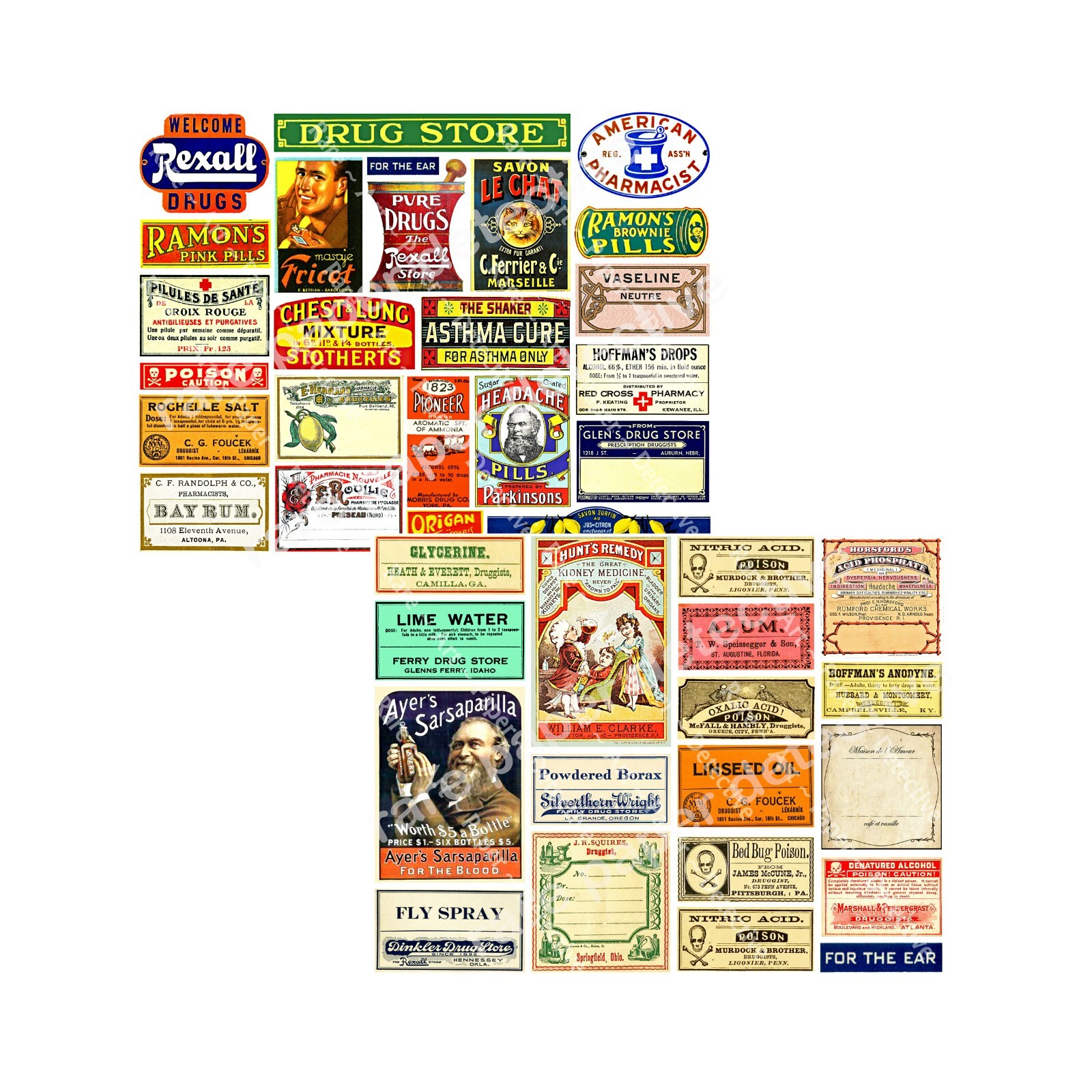 41 Colorful Apothecary Sticker Labels, Halloween Medicine Cabinet, 2 Sheets, e16