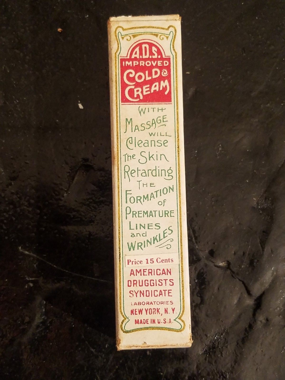 Vintage A.D.S. American Druggists Syndicate Improved Cold Cream Box Advertising
