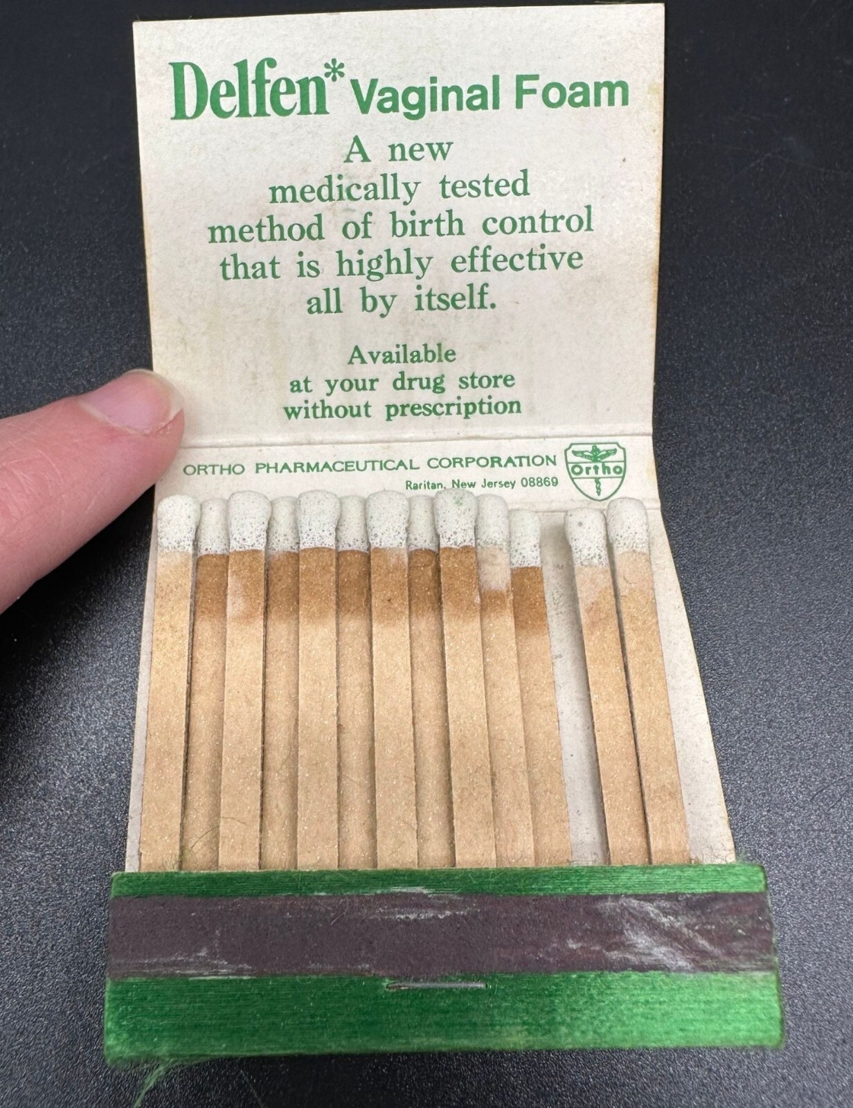 Vintage Matchbook Delfen Advertisement Pharmaceutical Birth Control 70s Promo