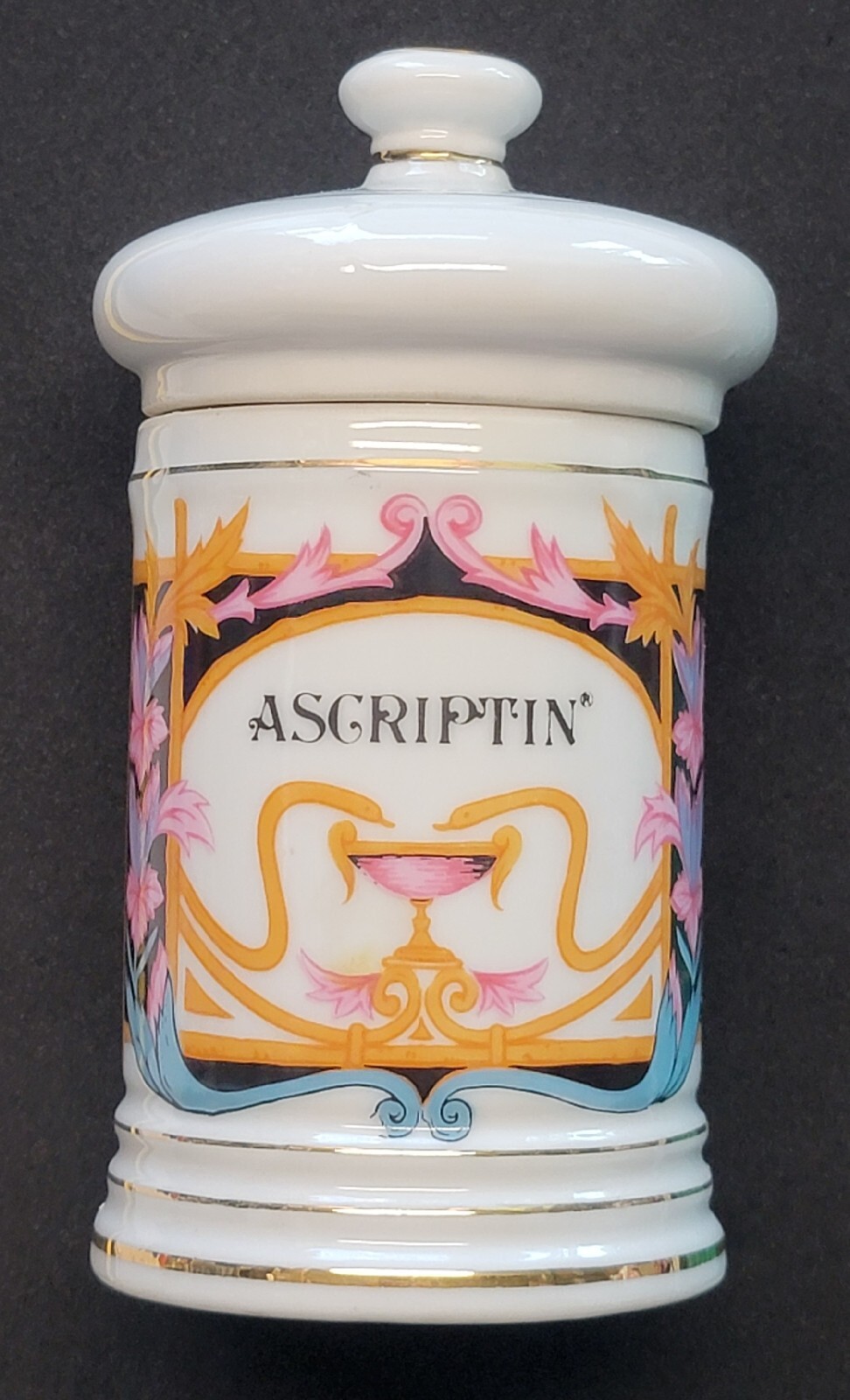 Vtg Porcelain Medicine Pharmacy APOTHECARY Jar with Lid Ascriptin