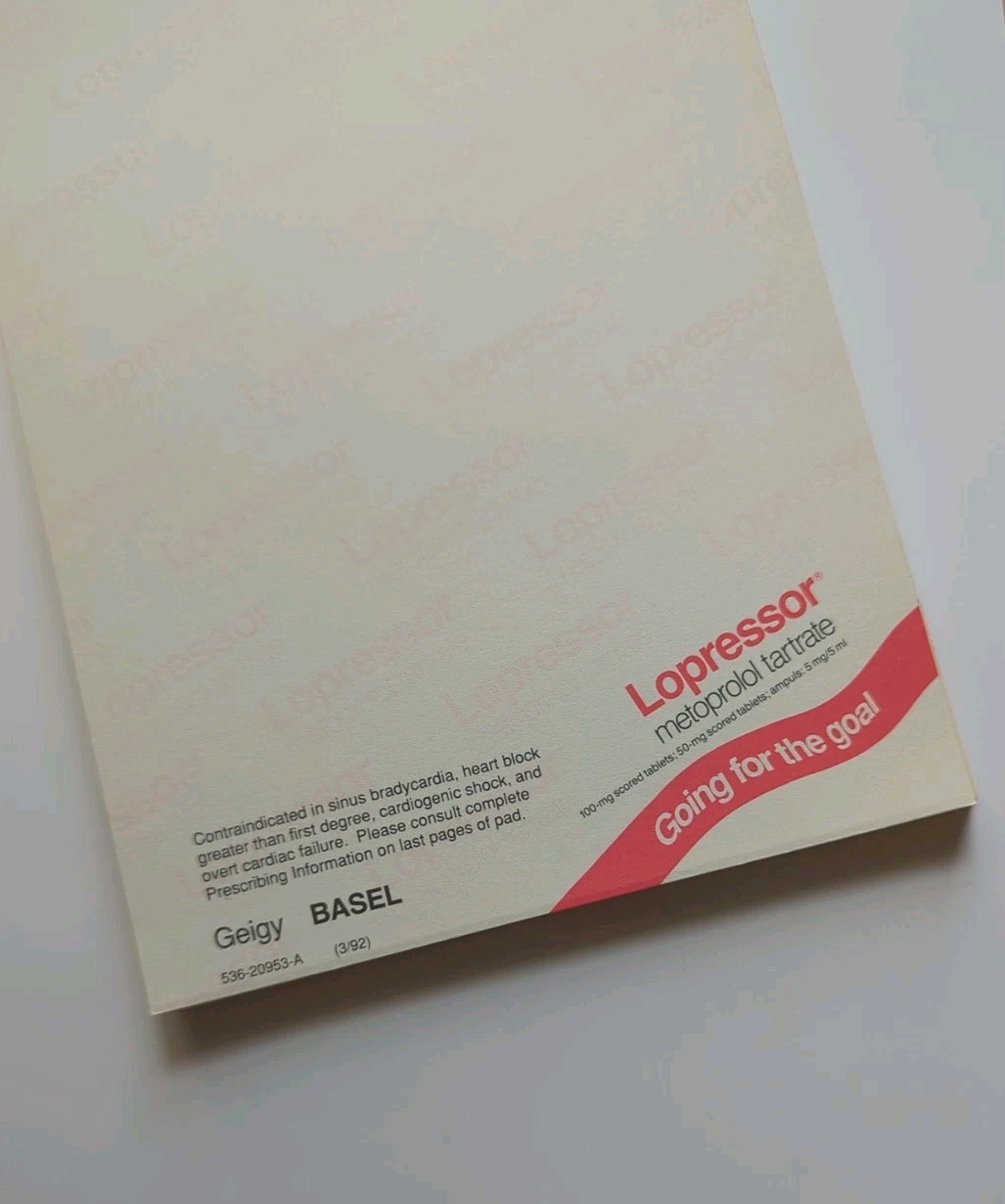 Vintage Lopressor Drug Rep 5″ x 8″ Notepad 1992 Geigy Basel