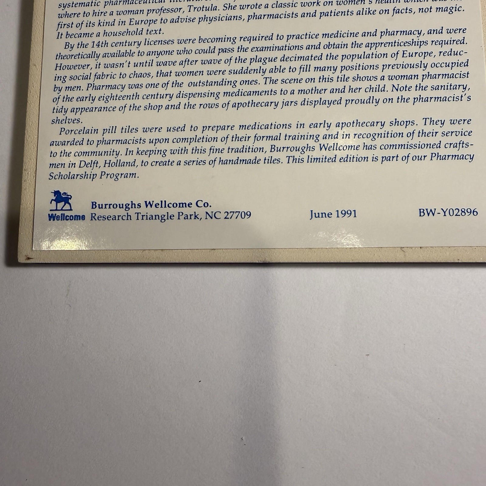 Burroughs Wellcome Delft Holland Pharmacy Tiles Set of 5 Ltd Edition 1986-91