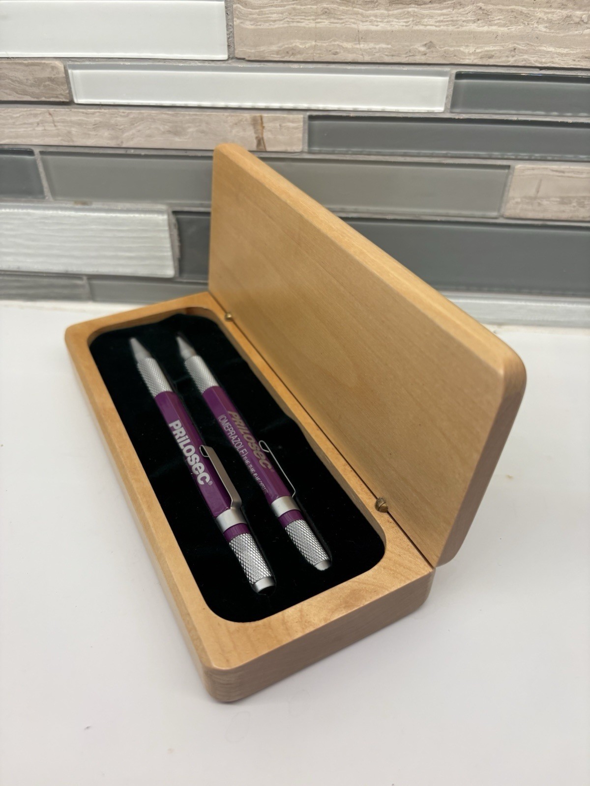 Prilosec Pen Pencil Set Wood Case Pharmaceutical Drug Rep Advertising