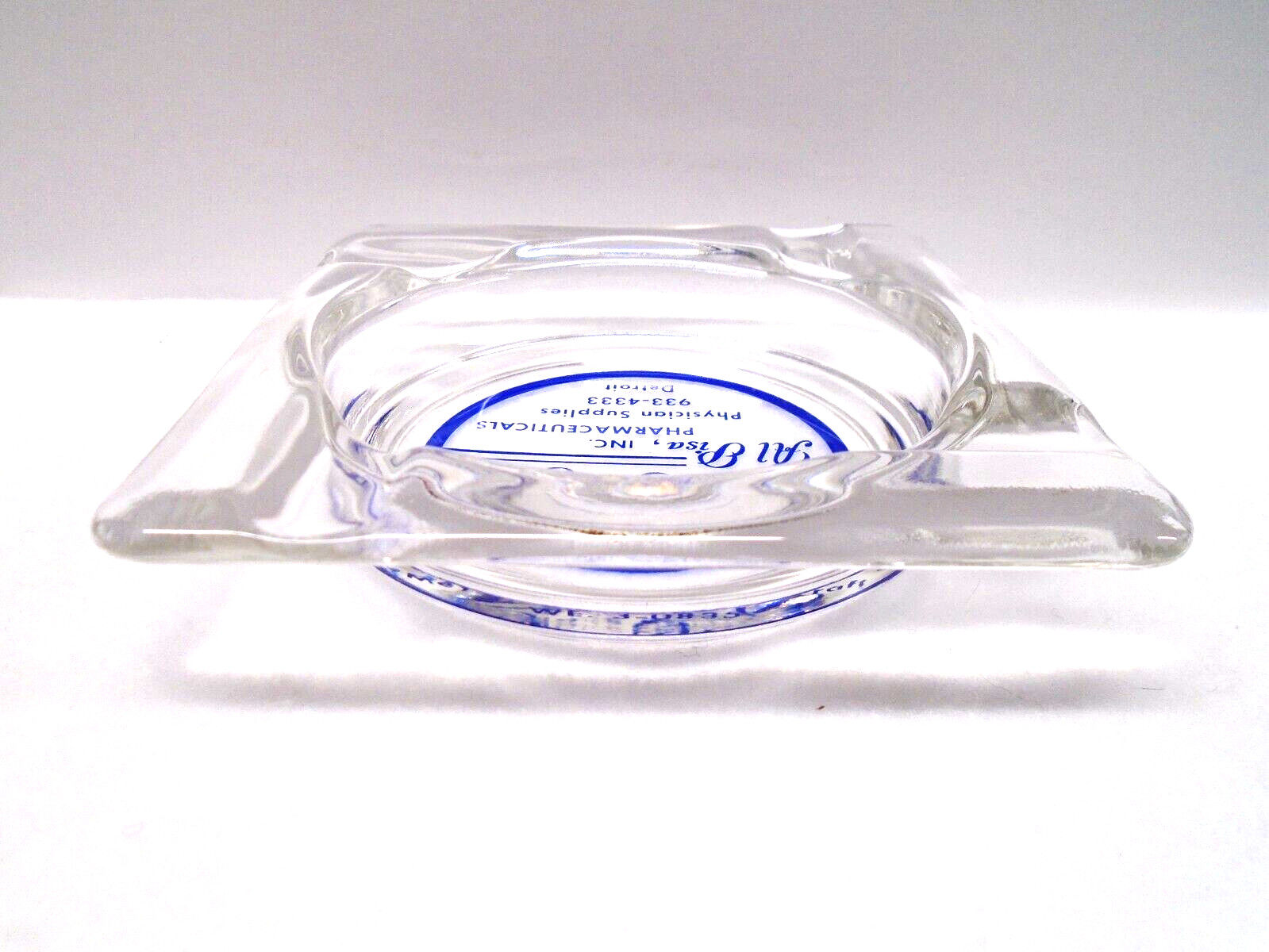 VTG ADVERTISING GLASS ASHTRAY! AL PISA, INC. PHARMACEUTICALS DETROIT, MI U.S.A.