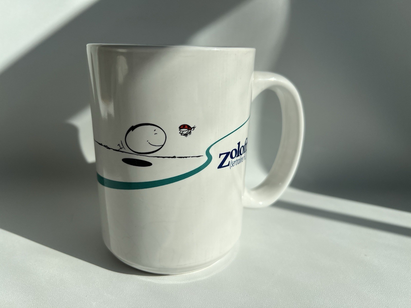 Pfizer Zoloft Coffee Mug Cup White Blue Pharmaceutical Promo Rep Advertising Y2K