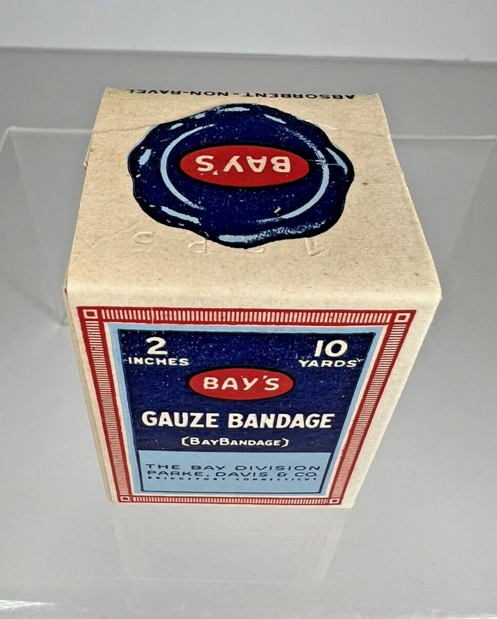 Vintage Sealed Box Bay’s Gauze Bandage , Parke Davis Co. Bridgeport Connecticut