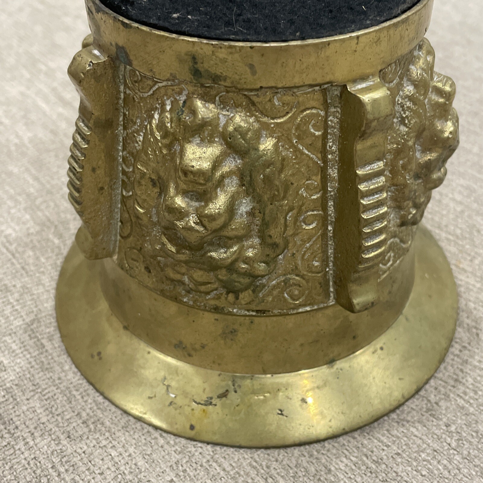 Vintage Brass Mortar Heavy Pharmaceutical Apothecary Ornate Lions Head