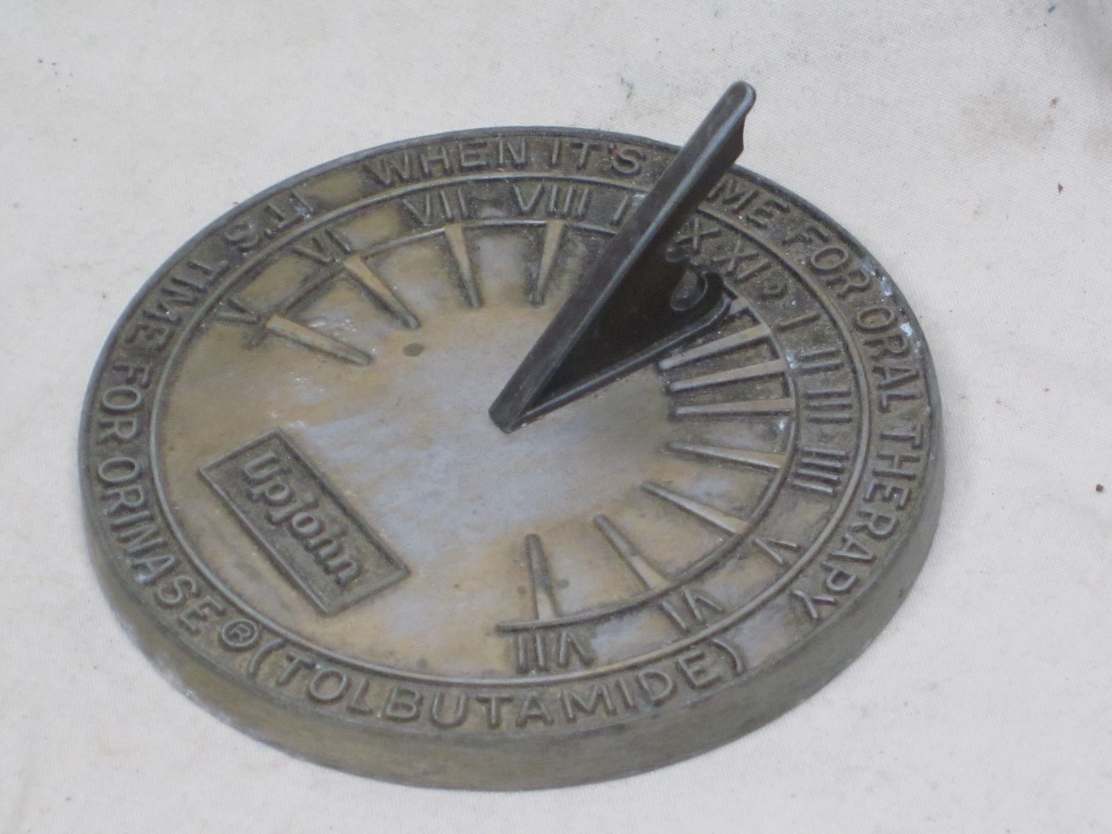 vintage Upjohn ORAL THERAPY TOLBUTAMIDE small metal sundial drug advertising
