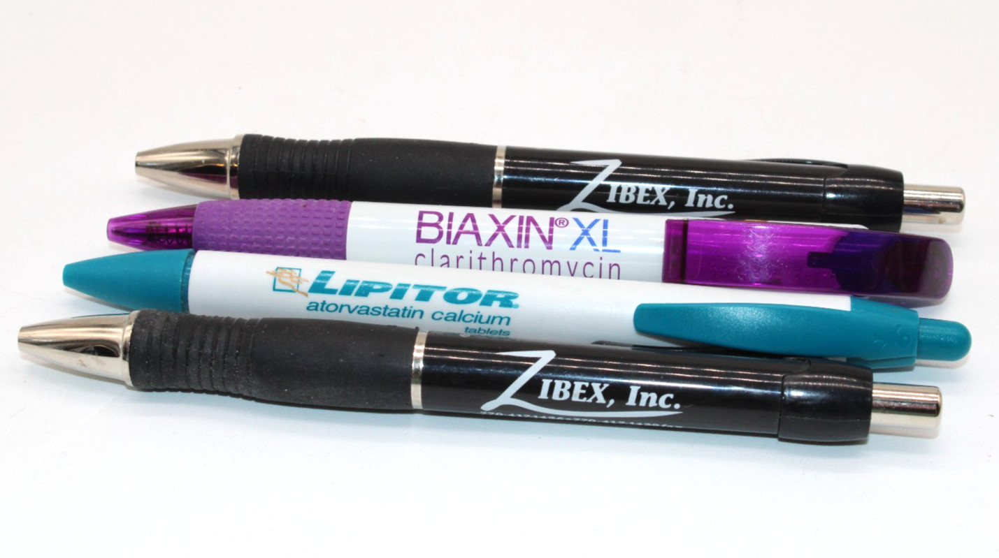 4 Drug Rep Pens Pharma Advertising Lipitor Biaxin XL Zibex Black Ink