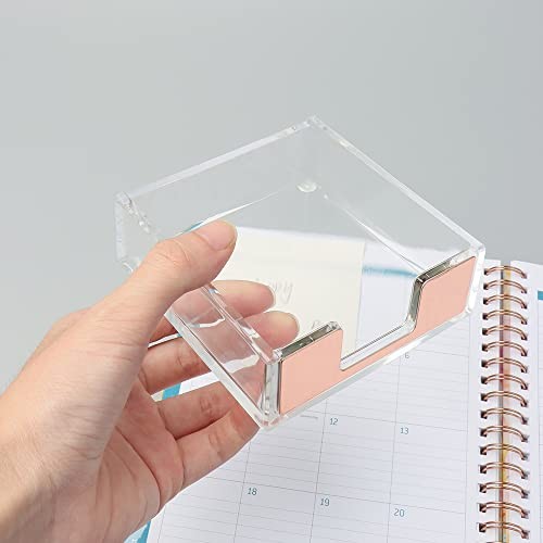 Magnetic Paper Clip Holder 3×3 Sticky Note Holder Set, Clear Acrylic Rose Gold