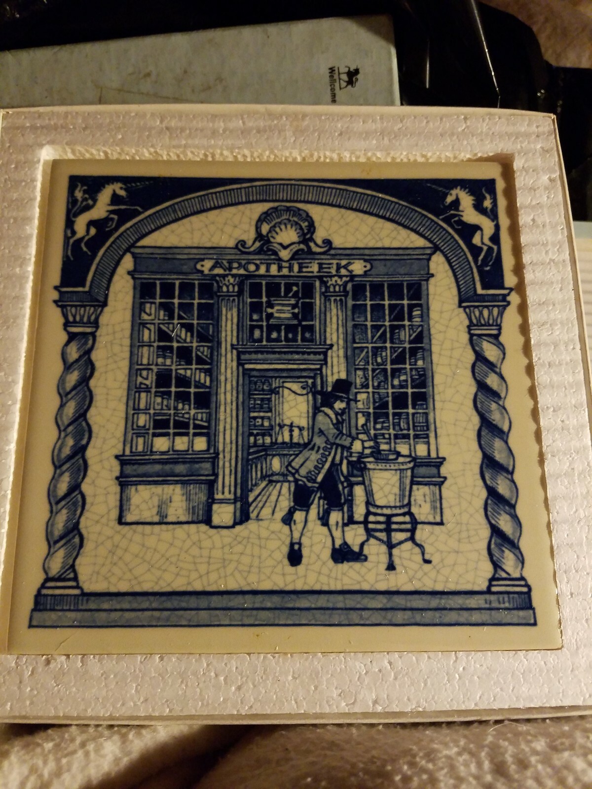 BURROUGHS WELLCOME Pharmacy Pill Tile Handmade DELFT Apothecary #2