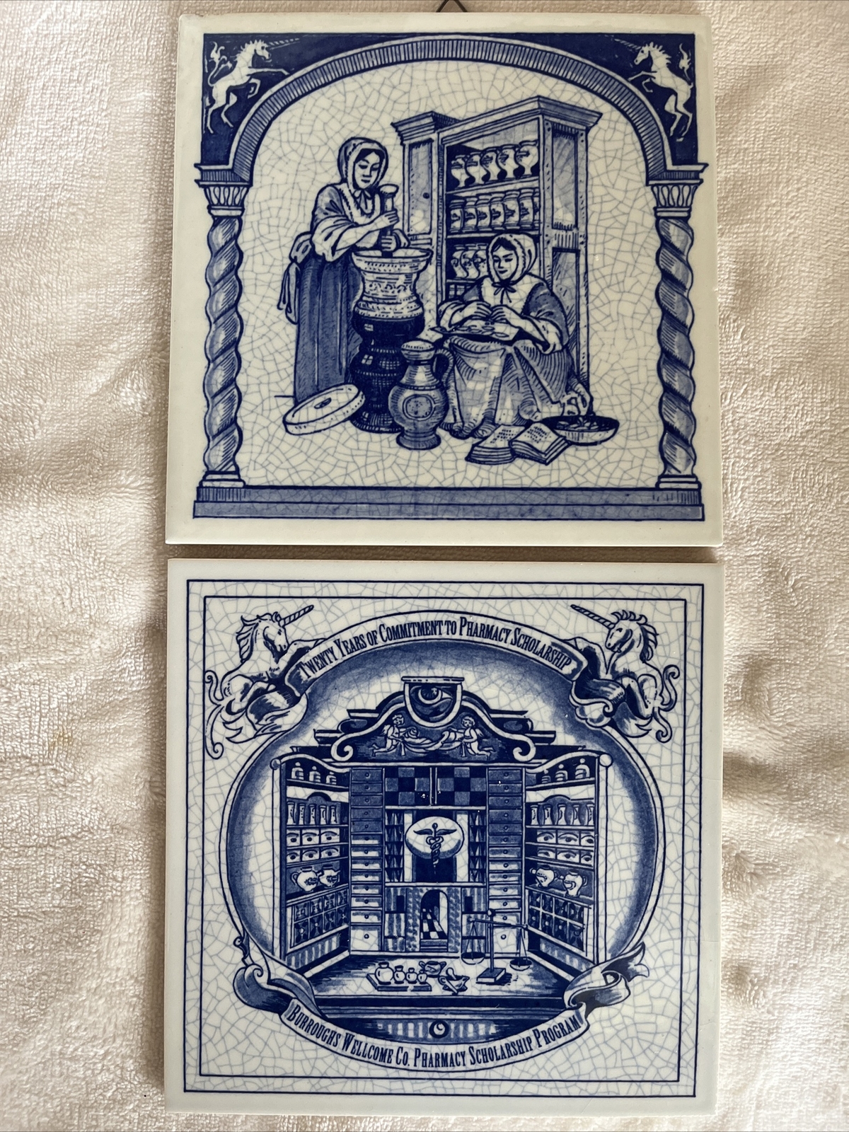 1992Vintage Blue Delft Tiles Burroughs Wellcome Pharmacy Scholarship Program (2)