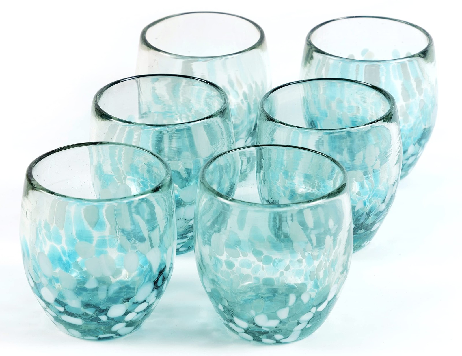 9 oz Hand Blown Mexican Drinking Glasses – Set of 6, 9 fl oz each, Ocean Blue…