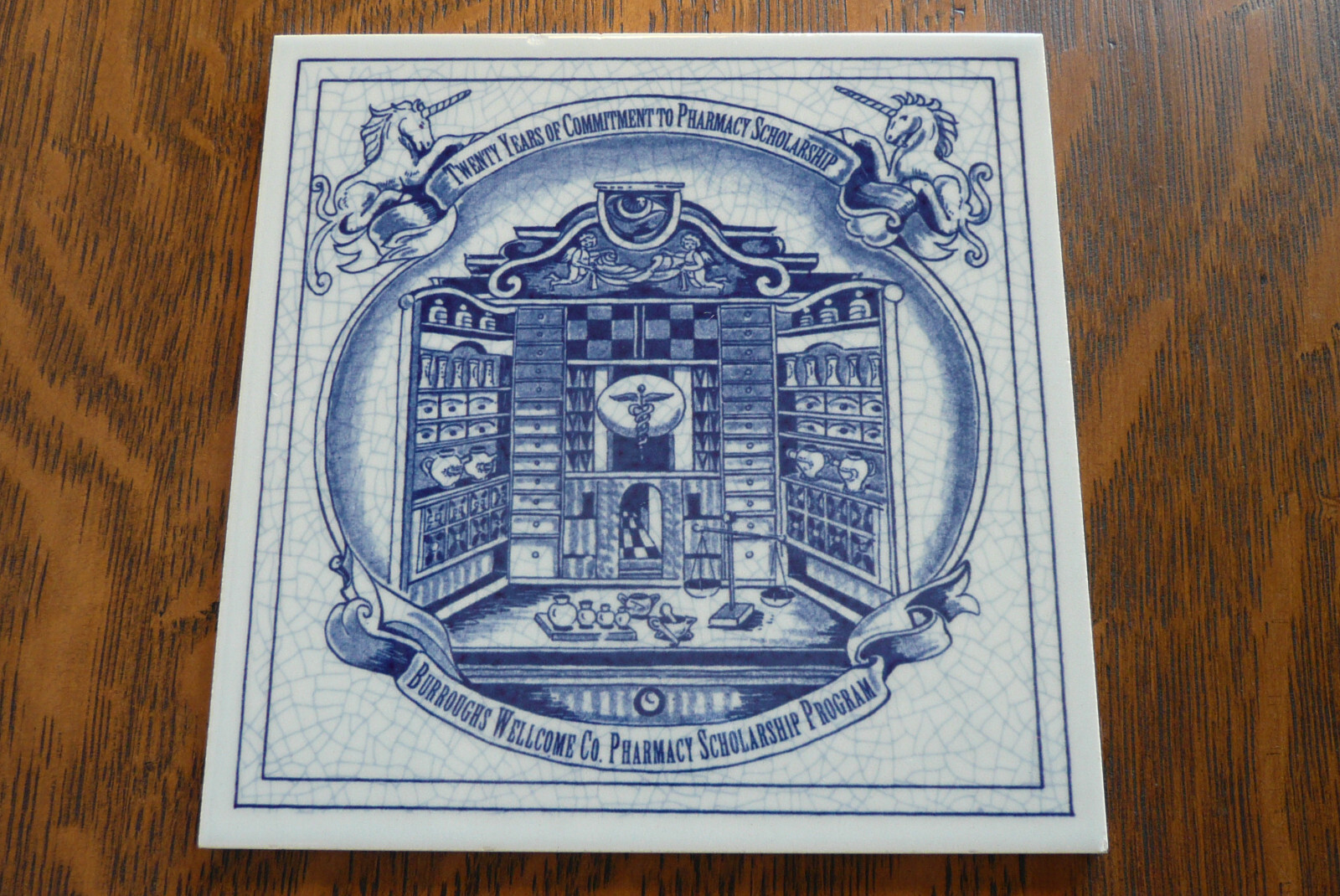 Burroughs Wellcome Co. Pharmacy Scholarship Program ~ 2 Delft Ceramic Tiles 1993