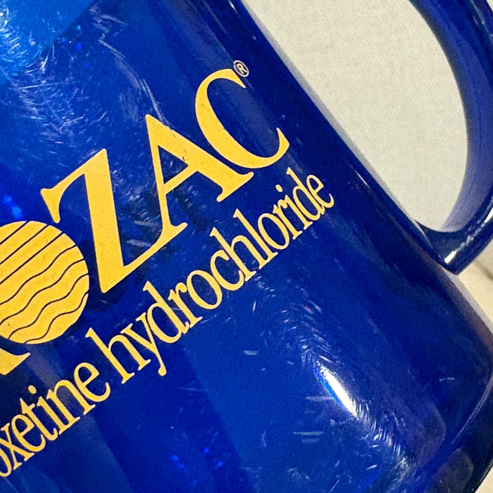 PROZAC 💊 Cobalt Blue Plastic Coffee Mug Cup Lilly 💊 Pharma Drug Advertising