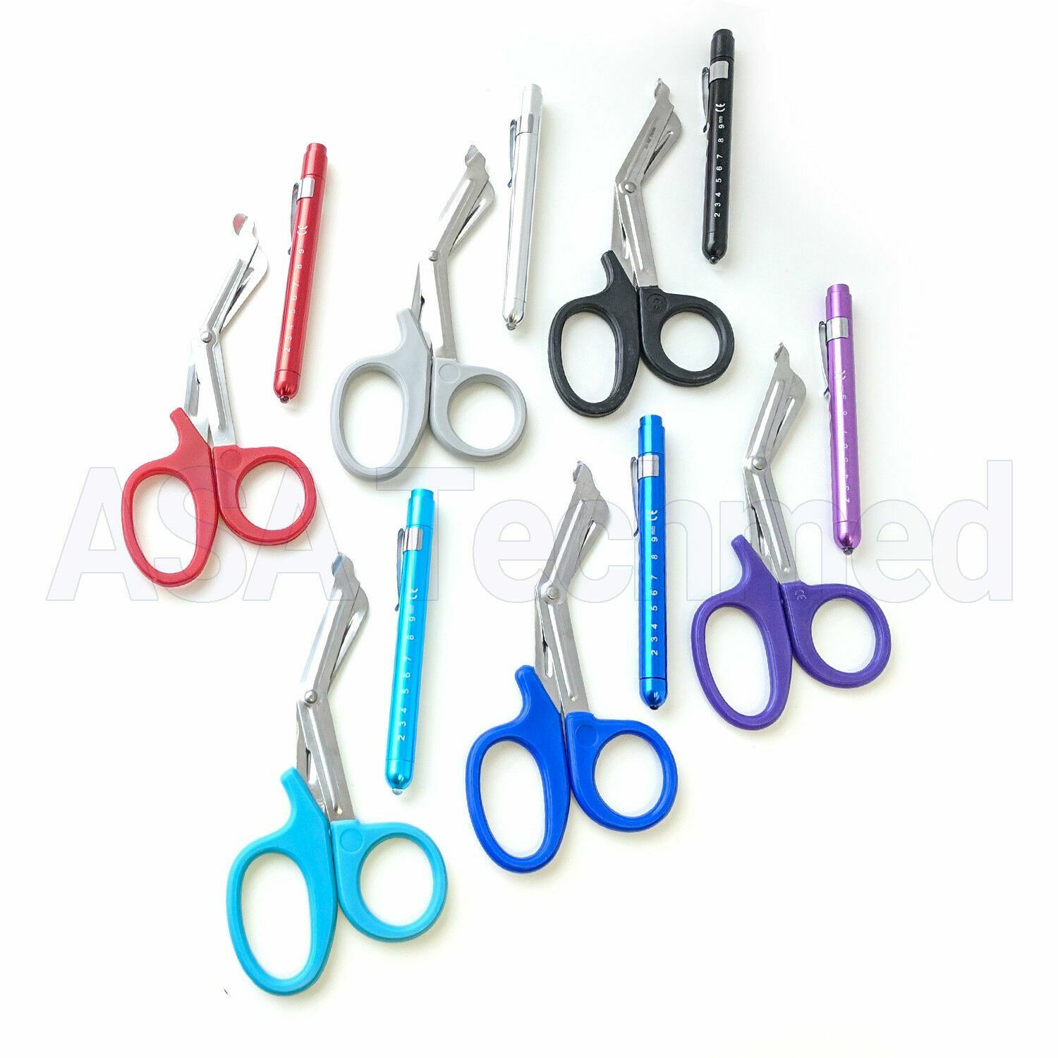 6 Reusable NURSE Aluminum Penlight Pocket Medical LED with Pupil Gauge + Shears
