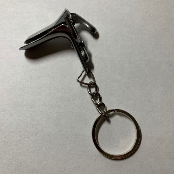 GYN Speculum keychain, stainless steel, New w/o tags