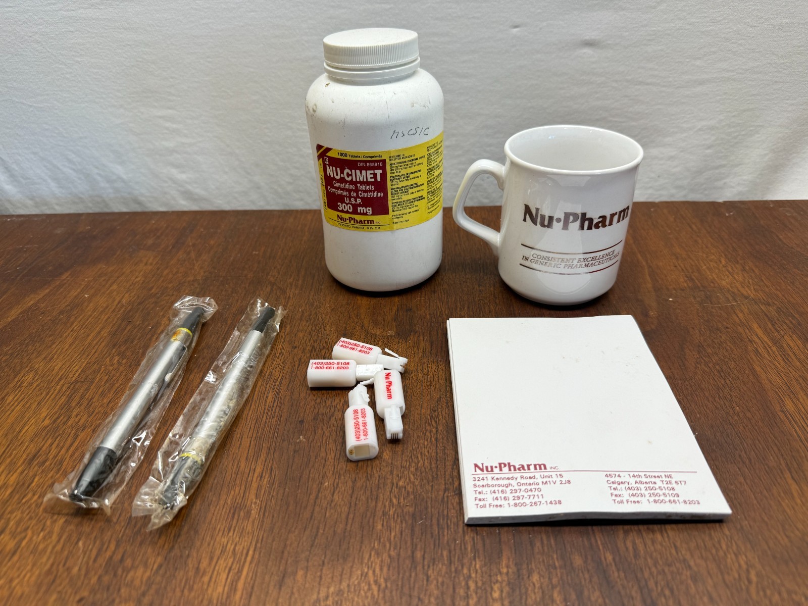 NU-CIMET Cimetidine Tablets nu-pharm vintage Pharmacutical mug pen Bundle 300MG