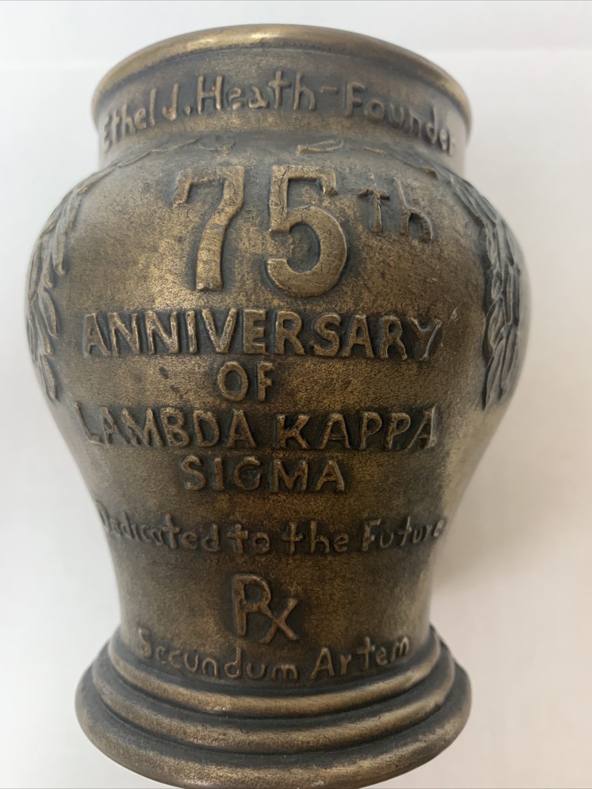 75th Anniversary of Lambda Kappa Signa Bronze Mortar & Pestle Schering Corp 1989