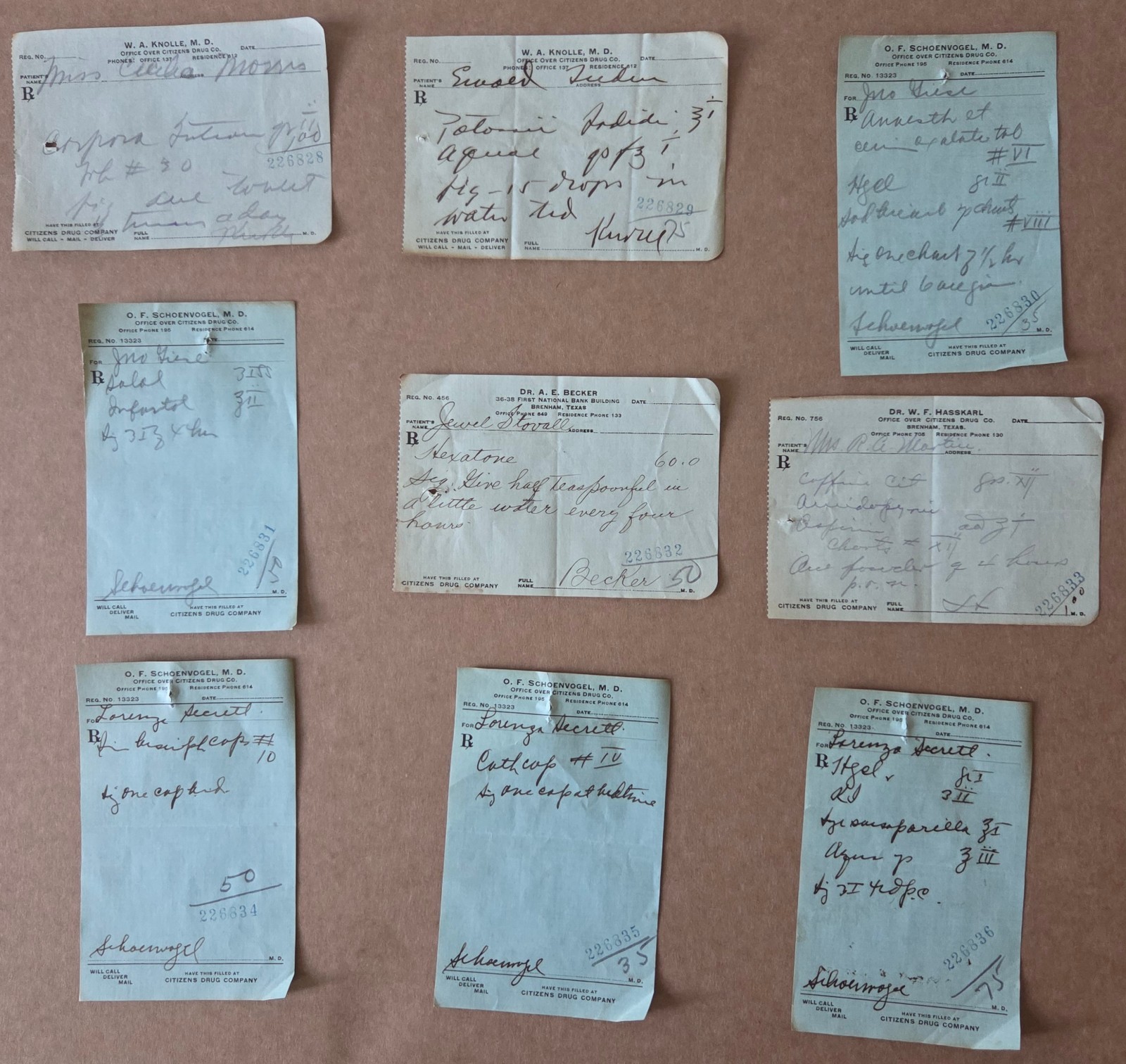 File box & 100 antique prescriptions (1926) – HEROIN, PAREGORIC, BROMIDE