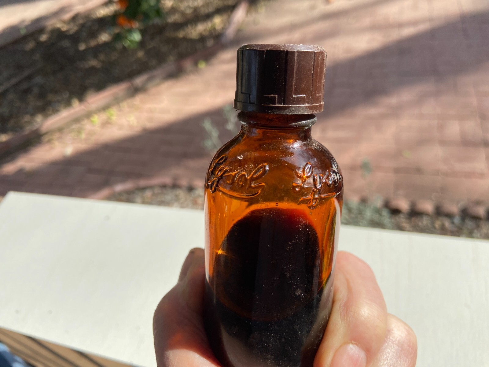 BEAUTIFUL Antique Amber Lysol Embossed Glass Drug or Pharmacy Jar, 4” Tall