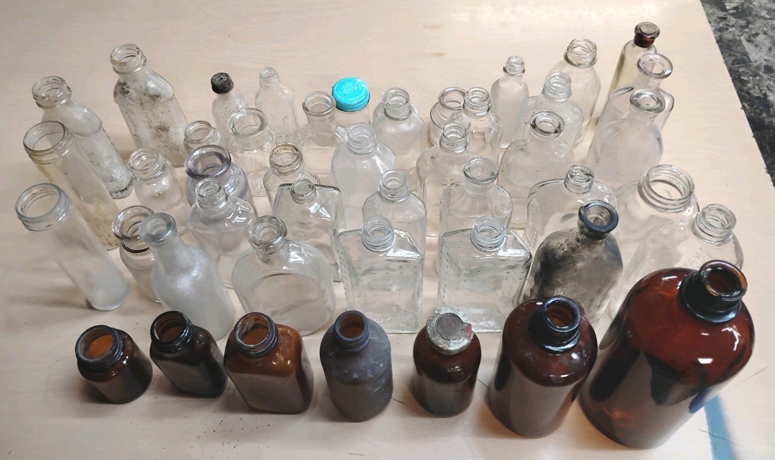 Lot of 47 Vintage Glass Medicine Apothecary Bottles