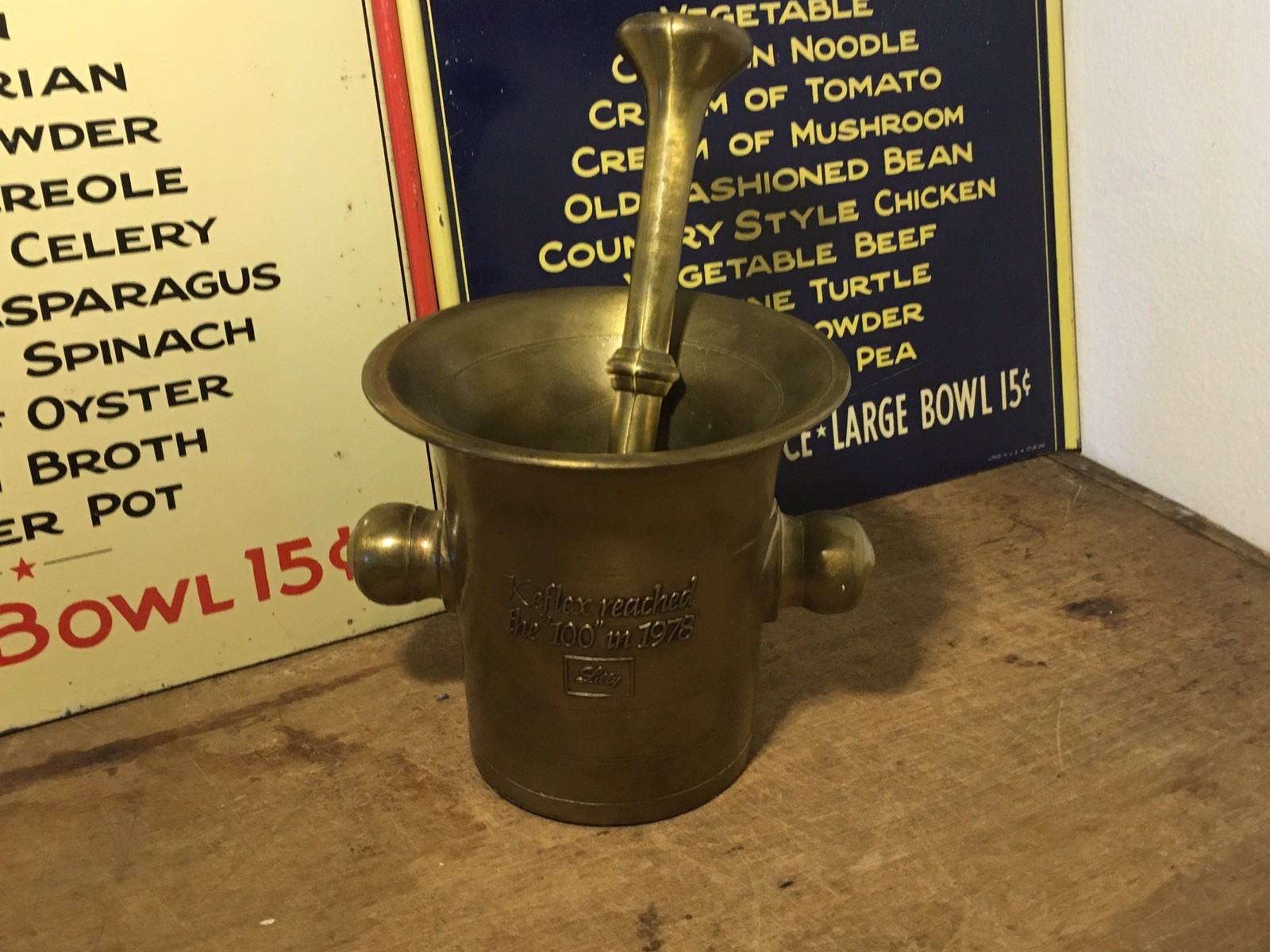 Vintage 1978 Eli Lilly Keflex “100” Brass Mortar & Pestle